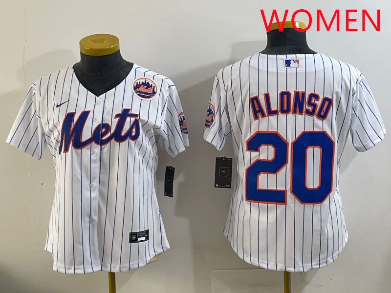 Women New York Mets #20 Alonso White Stripe Game 2025 Nike MLB Jersey style 5
